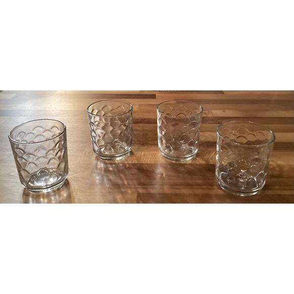 Vintage Libbey Urban Polka Dots Thumbprint Clear Glass Rocks 3.5” Set Of 4 - Picture 1 of 10
